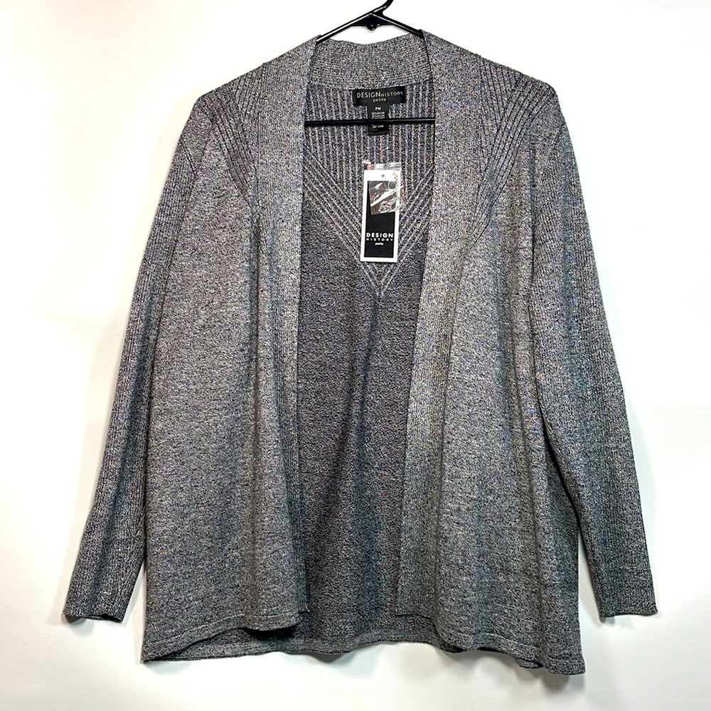 NEW Womens Petite Design History Gray-BlackOpen Cardigan PM Light Weight